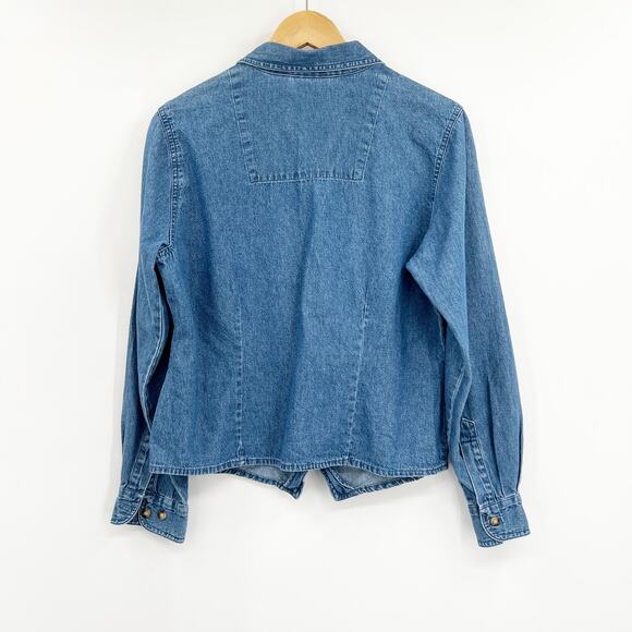 90s Vintage Bill Blass Embroidered Denim Shacket Cottagecore Button Down Medium - Picture 2 of 5